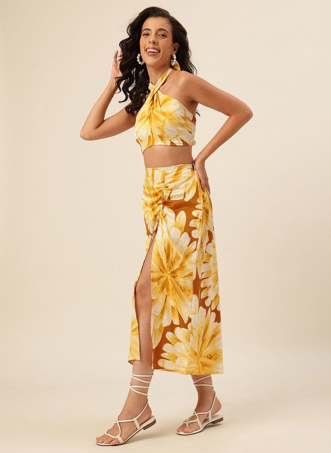 CUKOO Printed Halter Neck Top With Skirt - Image 4